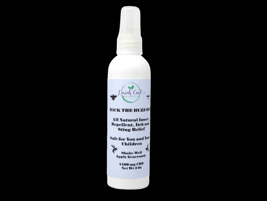 CBD Back the Buzz off all-natural repellant spray.  Take the pain, welp and itch out of your bug bites.  Use for gardening, camp outs, etc.