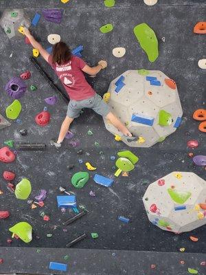 Climbing on the Shasta Rock Club climbing walls