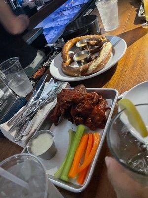 Mild Buffalo Wings with Bavarian Pretzel and Jameson and Coke for a drink