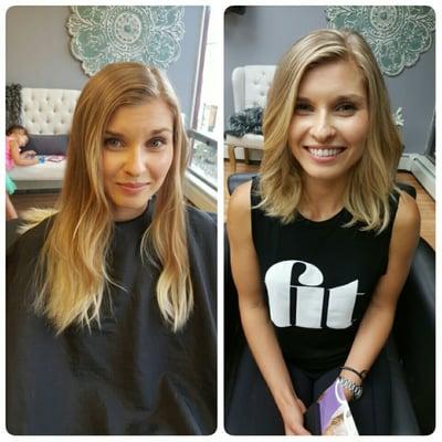 She wanted a change. Gave her a blunt cut with beautiful sunkissed balayage. She is ready for the summer!