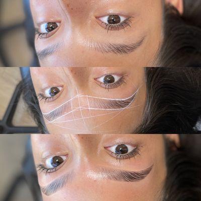 Brow mapping is included in every brow service. Here we are mapping before a brow wax after brow lamination