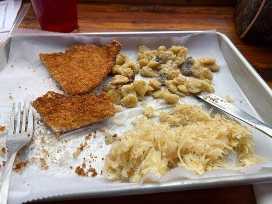 Wiener schnitzel, spaetzel and kraut- delicious