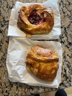 Cherry danish and ham and cheese croissant