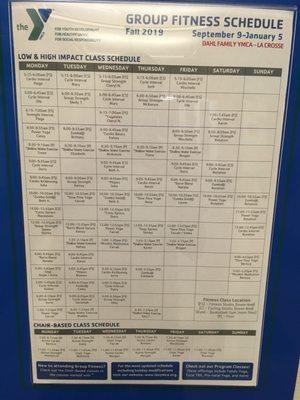 Fitness class schedule