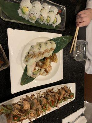 The dinner courses- Shrimp  roll, crunch shrimp , and romantic Danny