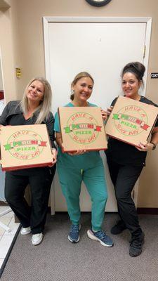 Thank you to our sweet patient for bringing us pizza.