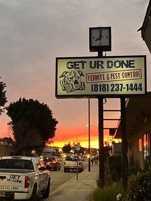 Old Office sign at sunset