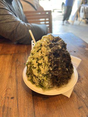 Matcha and hojicha with snowcap