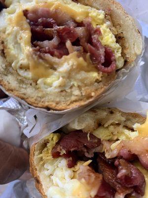 Beef bacon eggs and cheese