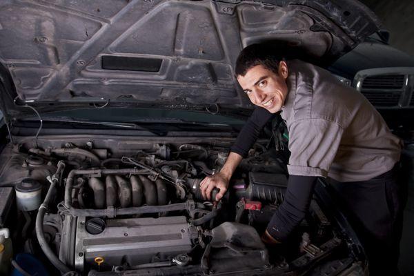 Technician working on a truck