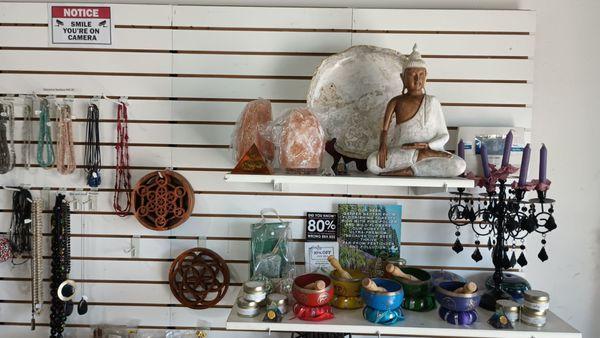 Singing bowls, Buddha and sacred space decor are found here