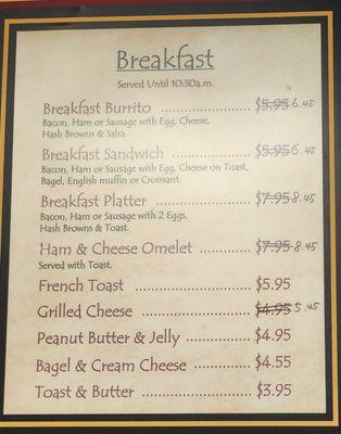 Breakfast menu