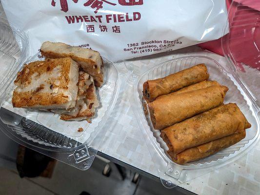 turnip cake and egg rolls