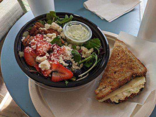 Half tuna melt and half pantry salad with kale pesto ranch dressing