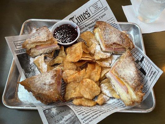 Monte Cristo with raspberry jam and fresh chips ($13)