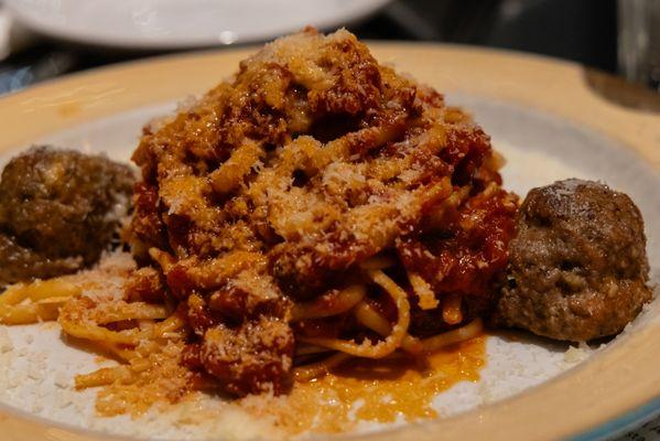 Kid's portion of Linguini & Meatballs- So delicious!