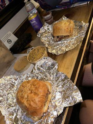 Pulled pork sandwiches & cheesy corn