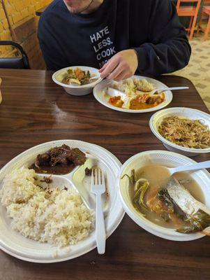 Combo platter has 2 sides with rice. The soup is delicious.