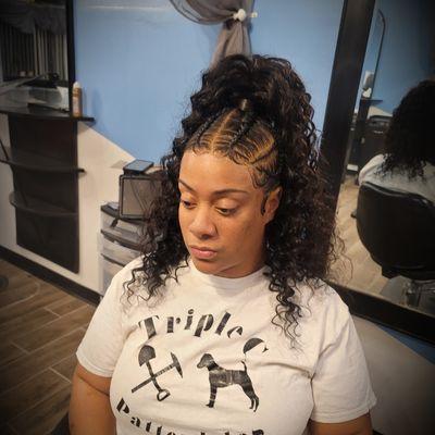 Frontal ponytail half up / half down quick weave