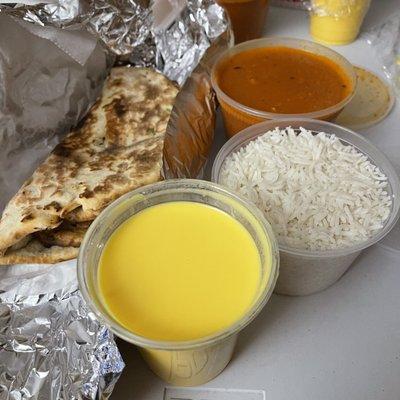 Chicken Tikka Masala, Garlic Nan Bread, Mango Lassi