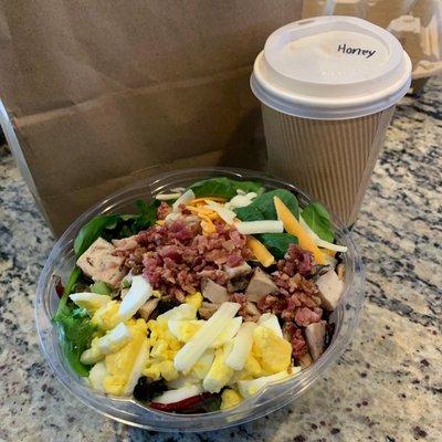 Full size Cobb salad and honey latte