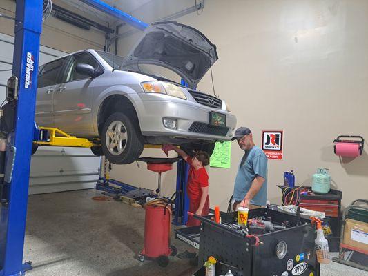 Helping work on Mom's car