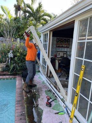 Installation of French doors.