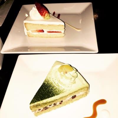 Strawberry shortcake and green tea cake. Homemade by the owner. Absolutely phenomenal.