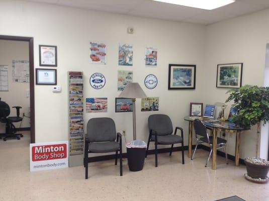 Our seating area. We have Wifi, a desk, and magazines available while you wait.