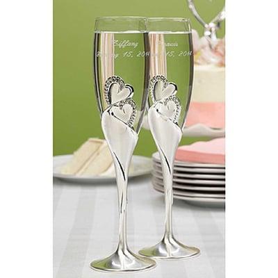 Personalized Wedding Toasting Flutes in Heart Design