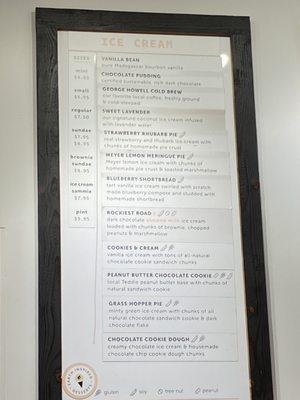 flavor menu with sizes and prices