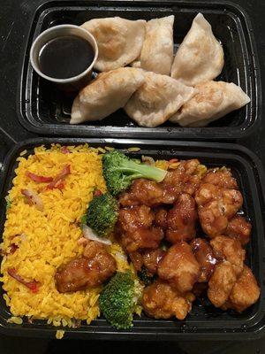 90. General Tso's Chicken and 52. Roast Pork Fried Rice 28. Fried Dumplings (7 Pieces)