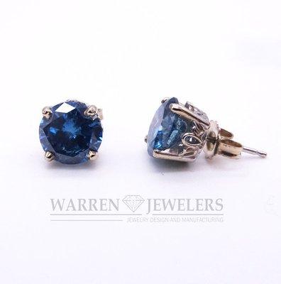 Blue Diamond Earring Studs in fancy White Gold setting