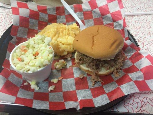 Thursday special.  Pulled pork sandwich with two sides.