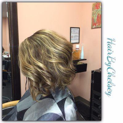 Balayage color and shattered bob cut.