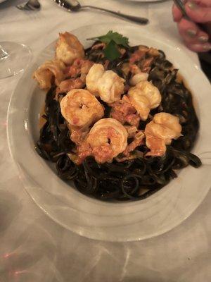 Black Linguini with shrimps - a special this evening.