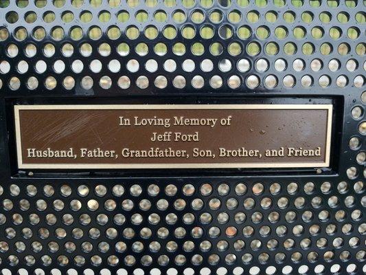 Kevin B.'s memorial bench for his father-in-law.