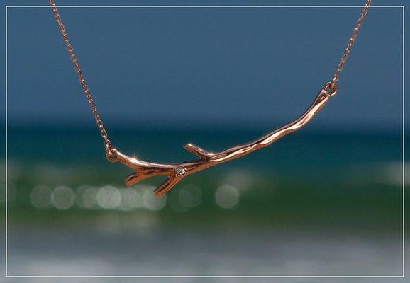 Coral Branch Collection - made on Kauai. This necklace is 14k rose gold, also available in yellow gold and silver.