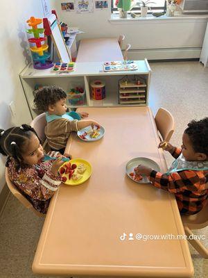 Enjoying breakfast time with friends.