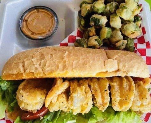 Shrimp Po Boy with Fried Okra