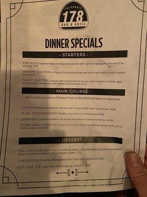 Specials menu