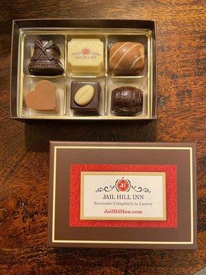 A nice gift waiting guests' entrance to their rooms, provisioned via Stam Fine Chocolates.