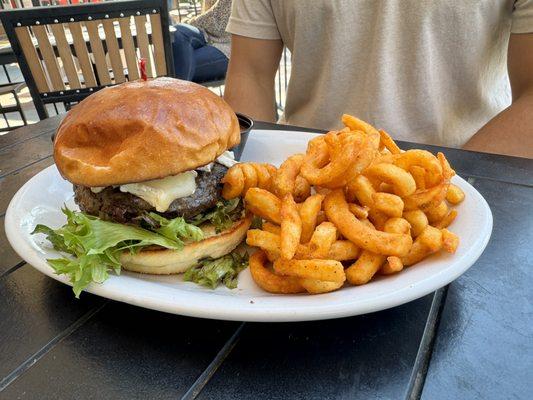 Gilroy Burger with curly fries