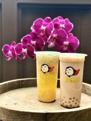 Large Mango Madness and House Special Milk Tea.