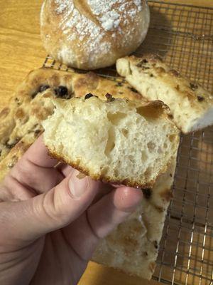 Focaccia bread with herbs and olives