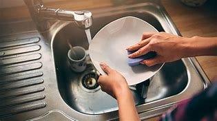 We make sure all dishes are clean and not broken. Then we clean the sink.