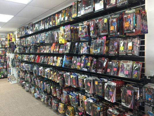 "The wall" at Crush Collectibles. A variety of action figures and more.