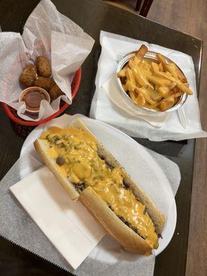 Cheesesteak Cheese Fries and Jalapeno Poppers