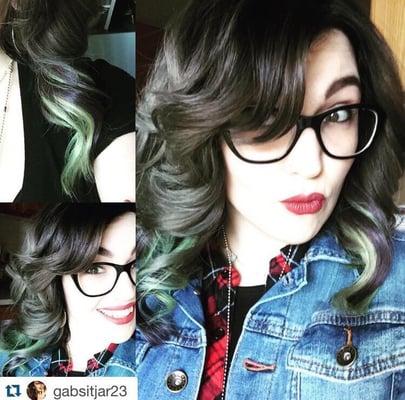 Gabby is rocking her mint green extensions! Work it girl! Cut and styled by Crissy!