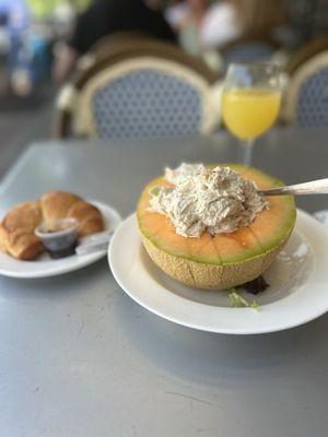 Stuffed cantaloupe with chicken salad